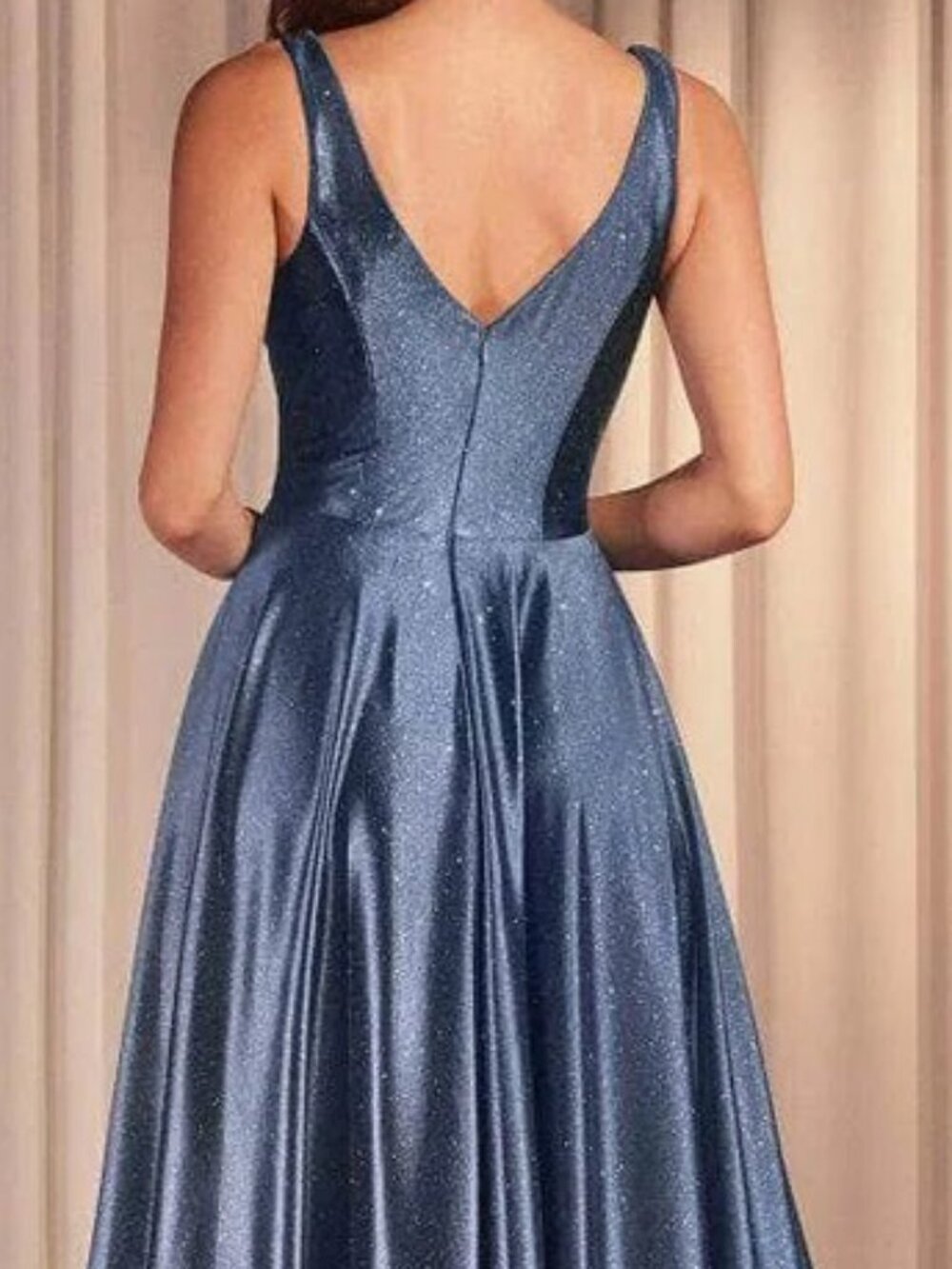 NWT Ladivine CC2349 Glitter Stretch Empire Waist Satin Prom Dress Red Size 10 - Picture 4 of 6